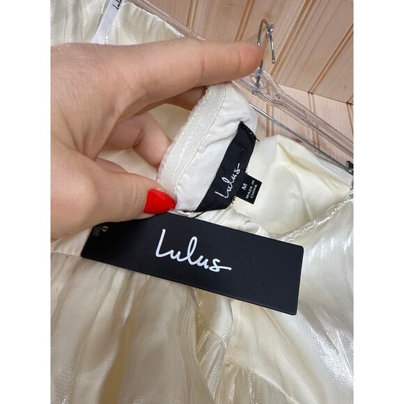 NWT Lulus Com-pleat-ly Charming Ivory Organza Tiered Strapless Midi Dress Sz M - Picture 5 of 7